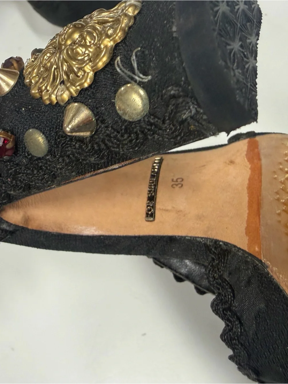 Black CrystEmbellished T-Strap High Heel piece of art 5 L45-A11